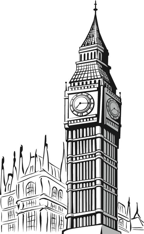 Sketch Doodle Big Ben London Landmark Outline Illustration London Art Drawing, Big Ben Drawing, London Vector, London Clock Tower, Sketch London, London Drawing, Drawing Room Interior Design, Simple Character, Birthday Illustration