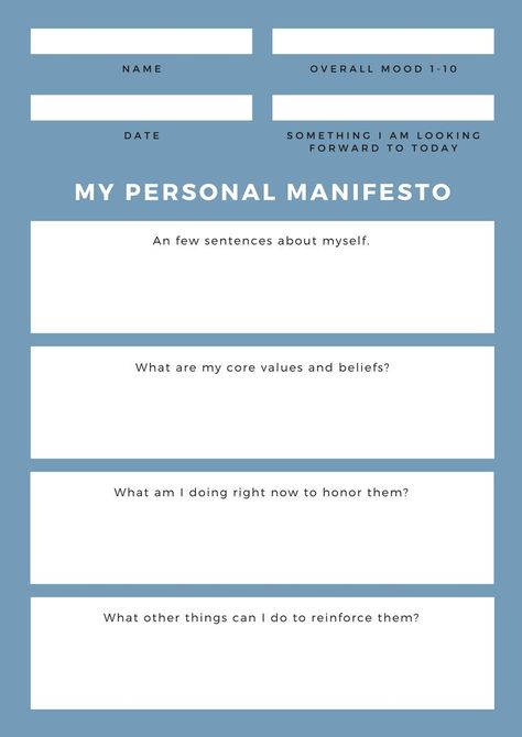 Personal Manifesto Personal Manifesto, Manifesto Design, Self Esteem Activities, All About Me, Mental Health Support, Core Values, All About Me!, Growth Mindset, About Me