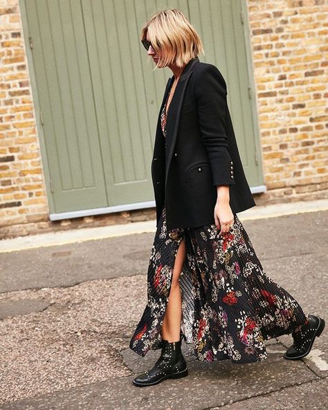 EMMA ROSE STYLE BOOT EDIT Maxi Dress And Boots, Dress And Boots Outfit, Dark Floral Dress, Dress And Boots, Emma Rose, Fall Winter Dresses, Ageless Style, Rose Style, Boots Outfit