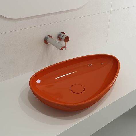 ETNA VESSEL sink #modern #sink #orange Drain Cover, Single Hole Faucet, Ceramic Sink, Vessel Sink, Remodeling Projects, Metal Finishes, Flat Iron, Bathroom Renovation, High Pressure