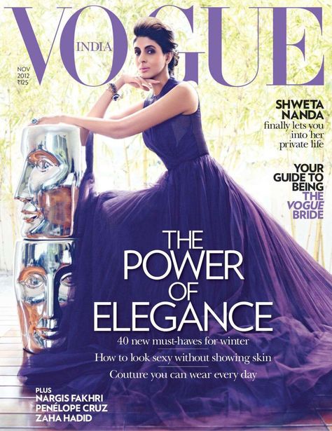 Vogue India November 2012 - Shweta Nanda Vogue Bride, Purple Magazine, Vogue Magazine Covers, Bridal Guide, Fashion Magazine Cover, Cool Magazine, Vogue India, Fashion Cover, Vogue Covers