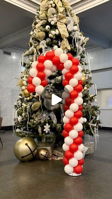 Bubble and Bash Co on Instagram: "🎅🏻 Candy Cane balloon columns for Christmas at @katydepot   #balloon #balloons #balloonart #balloonartist #balloondecor #balloondecoration #balloonstylist #balloondecorator #smallbusiness #smallbusinessowner #womenownedbusiness #PartyRentals #EventDecorRentals #EventDecor #PartyDecor #PartyDecorRentals #BalloonTutorial #ballooninspo #ChristmasBalloons #ChristmasBalloonColumn #CandycaneBalloonColumn #Katy Depot it#DowntownDenison" Jingle Bell Balloons, Candy Cane Balloon Garland, Balloon Candy Canes, Polar Express Balloons, Candy Cane Balloon Columns, Christmas Balloon Pillars, Candy Cane Balloons, Xmas Balloon Decorations, Candy Cane Balloon Arch