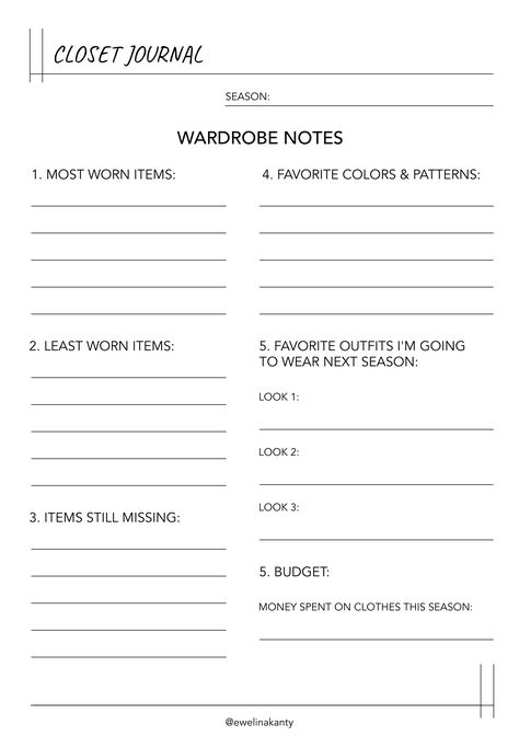 Sewing Worksheets, Intentional Wardrobe, Closet Journal, Personal Fashion Stylist, Minimalist Planner, Simple Planner, Outfit Inspired, Wardrobe Planning, Cute Planner