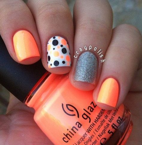 Unghie Nail Art, Simple Nail Art Designs, White Nail, Get Nails, Neon Nails, Orange Nails, Cute Nail Designs, Fancy Nails, Easy Nail Art