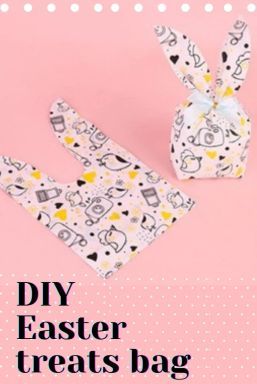 DIY Easter bunny treats bag step by step - Missmv.com Bunny Ear Treat Bag Pattern, Easter Bunny Bags Free Pattern, Bunny Bags For Easter, Bunny Bag Pattern, Bunny From A Square, Diy Easter Treats, Easter Egg Bag, Easter Goodie Bags, Pista Shell Crafts