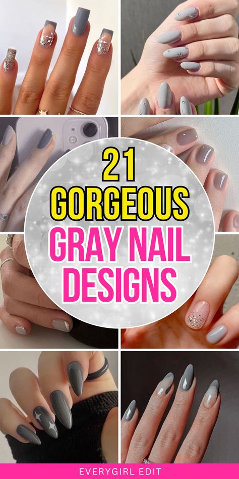 gray nails, gray nail designs, gray nail art, gray nail ideas, gray nail inspo, gray nails 2024, gray nail designs 2024, best gray nails, best gray nail designs. Grey Gel Polish Nail Designs, Grey French Tip Nail Designs, Gray Nails With Design Ideas, Gray Coffin Nail Ideas, Gray Sparkly Nails, Gray And White Nails Ideas, Chrome Nails Gray, Chrome Gray Nails, Grey Nail Designs Short