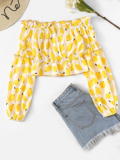 Shop Fruit Print Ruffle Trim Frill Blouse online. SheIn offers Fruit Print Ruffle Trim Frill Blouse & more to fit your fashionable needs. Fruit Outfits, Fruit Print Fashion, Fruit Clothes, Forever 21 Outfits, Diy Summer Clothes, Harry Styles Outfit, Frill Blouse, Trendy Dress Outfits, Fashion Tops Blouse