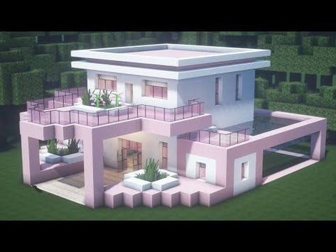 House Ideas In Minecraft Easy, Pink Modern House Minecraft, Minecraft House Aesthetic Tutorial, Mincraft Idea Houses Pink, Cute Minecraft Builds Pink Easy, Minecraft Building Ideas Aesthetic House Easy, Pink Aesthetic Minecraft Builds, Pink Houses In Minecraft, Pink House In Minecraft