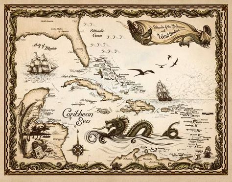 Old World Nautical Charts | Old Nautical Maps | Fantasy maps ... Pirate Map, Sea Map, Map Tattoos, Old Sailing Ships, Pirate Art, Hand Drawn Map, Drawn Map, Pirate Adventure, Caribbean Art