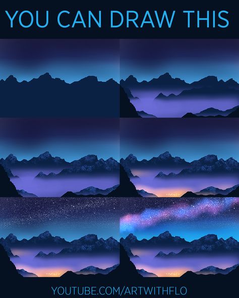 You can create this landscape night scene in Procreate too! Just follow my You Can Draw This video tutorial (for free of course!) Procreate Drawing Ideas, Landscape Drawing Tutorial, Digital Art Tutorial Beginner, Concept Art Tutorial, Digital Painting Techniques, Procreate Drawing, Digital Art Beginner, Photoshop Painting, Background Drawing