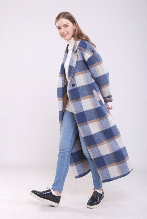 9aa42b31882ec039965f3c4923ce901bdesc51288139ri Blue Plaid Coat, Linen Tunic Shirt, Fall Fashion Coats, Linen Top Women, Linen Shirts Women, Wool Overcoat, Plaid Coat, Coat Winter, Brown Plaid