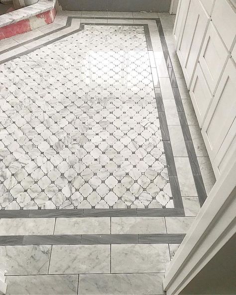 Bathroom Floor Coverings, Waterjet Mosaic Tile, Marble Bathroom Floor, Walk In Shower Designs, Arabesque Tile, Pantry Kitchen, Shower Floor Tile, Master Bath Remodel, Ceramic Floor Tiles