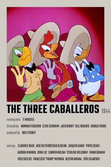 The Three Caballeros Movie Poster The Three Caballeros, Three Caballeros, Duck Tales, Disney Stars, Disney Animation, Movie Poster, Disney Pixar, Cartoon Characters, Walt Disney