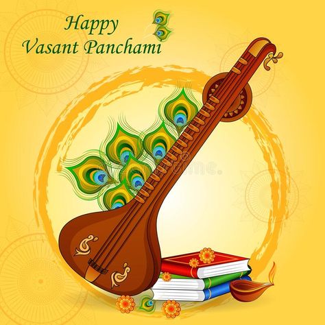 Vasant Panchami Saraswati Puja Indian festival background stock illustration Saraswati Bina Drawing, Saraswati Puja Decoration In School, Vasant Panchami Decoration In School, Basant Panchami Decoration Ideas, Saraswati Puja Drawing, Vasant Panchami Drawing, Saraswati Puja Background, Indian Festival Illustration, Saraswati Puja Decoration Ideas