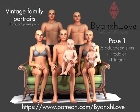 BxL Vintage Family portraits | Patreon 3 Group Poses, Sims 4 Poses, Sims Love, Family Potrait, Poses Family, Sims 4 Family, Family Portrait Poses, Group Poses, Vintage Family