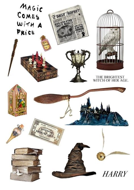 Hogwarts Scrapbook Ideas, Harry Potter Collage, Harry Potter Sticker, Stickers Harry Potter, Dobby Harry, Harry Potter Planner, Harry Potter Phone Case, Harry Potter Scrapbook, Imprimibles Harry Potter