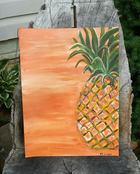 Easy Pineapple Painting Ideas On Canvas, Painted Pineapple, Pineapple Painting Acrylics, Pineapple Painting, Sunset Canvas Painting, Summer Painting, Easy Canvas Painting, Diy Art Projects, Art Painting Gallery