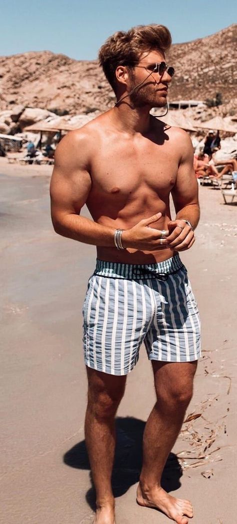 15 Swim Shorts You'll Need To Hit The Beach This Summer Mens Beach Style, Tall Men Fashion, Beach Outfit Men, Mens Summer Outfits, Mens Casual Outfits Summer, Men's Swimwear, Beach Wear Men, Mens Swim Shorts, Swimming Outfit