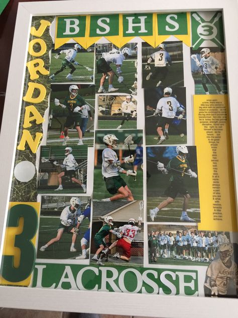 Lacrosse sports board Senior Poster Board Ideas Lacrosse, Lacrosse Senior Night Posters, Sports Shadow Boxes, Lacrosse Senior Pictures, Poster Board Ideas, Senior Poster, School Memories Scrapbook, Box Lacrosse, College Lacrosse