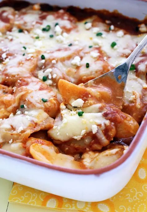 Spicy Enchilada Sauce, Potato Casseroles, Mexican Potatoes, Cheesy Enchiladas, Corn Tortilla Chips, Cheese Baked, Seasoned Bread Crumbs, Red Enchilada Sauce, White Cheddar Cheese