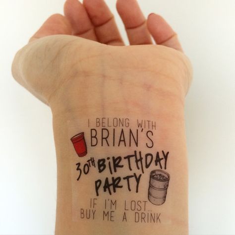 30th Birthday Party Favors For Men, Guys 30th Birthday Ideas, Kickback Party Ideas, Mens Birthday Party Favors, 21st Birthday Party Favors, Party Tattoo, Second Birthday Boys, 21st Bday Ideas, Red Solo Cup