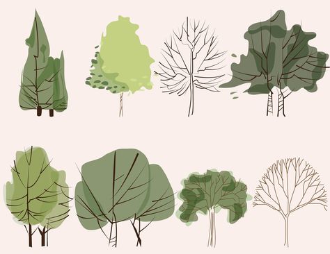 Architectural Trees, Trees Illustration, Landscape Architecture Diagram, Landscape Architecture Graphics, Landscape Architecture Drawing, Architecture Drawing Plan, Tree Sketches, Vector Trees, Architecture Collage