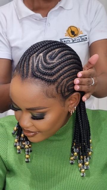 All Back With Beads Hairstyles, Cornrows With Ponytail Weave, Baby Face Hairstyles Braids, Simple Straight Back Braids, Cornrow With Twist Hairstyles, Stiches Hairstyles, Abuja Lines Hairstyles Braids, Small Lines Hairstyle, Classy Natural Hairstyles