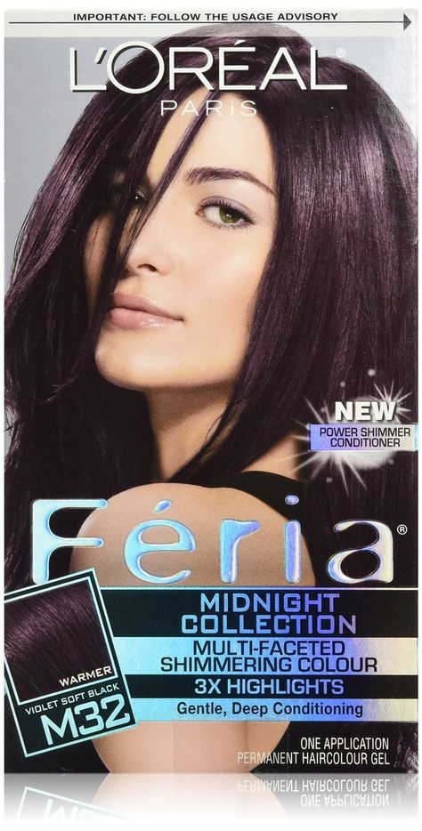 L’Oreal Feria Violet Black Hair, Loreal Paris Feria, Dark Violet Hair, Midnight Black Hair, Pelo Color Borgoña, Feria Hair Color, Vidal Sassoon Hair Color, Soft Black Hair, Short Purple Hair