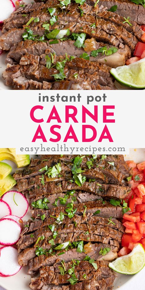 Steak Taco Instant Pot, Instant Pot Carne Asada Tacos, Steak Tacos Recipes Instant Pot, Instant Pot Flank Steak Tacos, Instapot Steak Dinner Ideas, Flank Steak In Instant Pot, Instapot Carne Asada Recipes, Flank Steak Instapot Recipes, Crockpot Steak Tacos Carne Asada