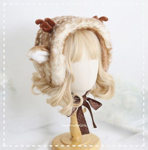 Beret Girl, Deer Plush, Deer Ears, Sika Deer, Harajuku Women, Deer Pattern, Plush Bags, Short Hair Wigs, Ear Protection