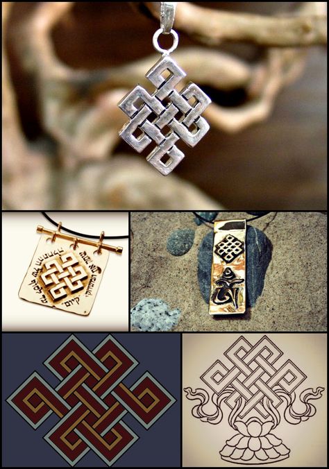 The Tibetan knot (Srivatsa or the endless knot) is one of the eight symbols of the Tibetan Buddhism. The Tibetan knot can stand for karmic consequences: pull here, something happens over there. It is an apt symbol for the Vajrayana methods: Often when we tug at one part of a knot while trying to loosen it, another part gets tighter. You have to work with the knot to get it to come undone. In its endless configuration, it evokes the cyclic nature of rebirth and also calls karmic connections to mi Srivatsa Symbol, Tibetan God, Hinduism Symbols, Tibetan Knot, Meditation Symbols, Tibetan Symbols, Endless Knot, Infinity Knot, Tibetan Jewelry