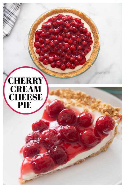 Cherry Cream Cheese Pie recipe from RecipesForHolidays.com #cherry #cream #cheese #pie #recipe #RecipesForHolidays Cherry And Cream Cheese Pie, Cherry O Cream Cheese Pie, Cherry Cream Pie Recipe, Cherry Cheese Pie, Cherry Cream Pie, Branson Christmas, Cherry Cream Cheese Pie, Keto Pies, Cream Cheese Pie Recipes