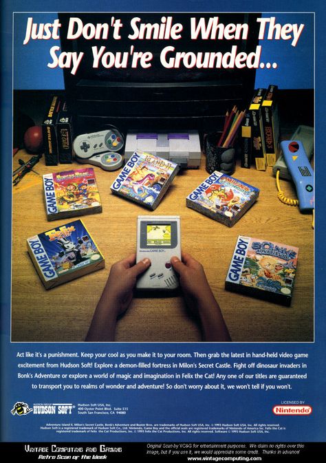 Game boy ad - Looks like he has Super Famicom controllers for his US SNES ... I wonder why http://www.mediator.io/ Nintendo Ads, Gaming Ads, Old Nintendo, Retro Nintendo, Game Ads, Video Game Print, Gameboy Games, Nintendo Classic, Nintendo Sega