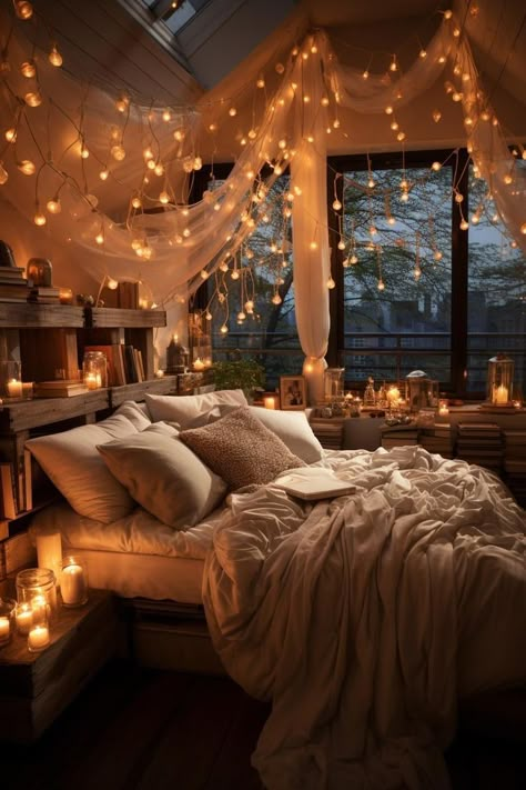 Cozy Fall Bedroom Aesthetic, Cozy Bedroom Lighting Ideas, Cozy Bedroom Ideas Small Room, Dream Bedroom Cozy, Serene Spaces, Bedroom Inspiration Cozy, Fall Room Decor, Beautiful Bedroom Decor, Fall Bedroom Decor