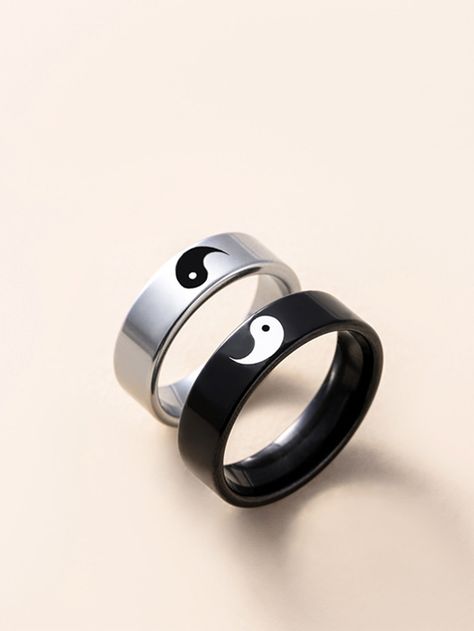 Free Returns ✓ Free Shipping✓. 2PCS White Black Yin yang Ring Stainless Steel Band Couple Ring- Ring Sets at SHEIN. Yin Yang Ring, Band Couple, Couple Rings, Stainless Steel Band, Yin Yang, Ring Sets, White Black, White And Black, Stainless Steel