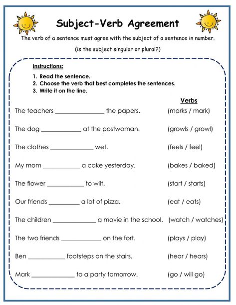 Subject-Verb Agreement interactive activity for 3 grade. You can do the exercises online or download the worksheet as pdf. Doing Words Worksheet, Worksheet On Verbs For Class 3, Subject And Verbs Worksheet, Verbs Worksheet For Class 2, Verbs Worksheet Grade 3, Verbs Worksheet, Verb To Be Worksheets 2nd Grades, Subject Verb Agreement Anchor Chart 1st, Doing Verbs Worksheet For Grade 1