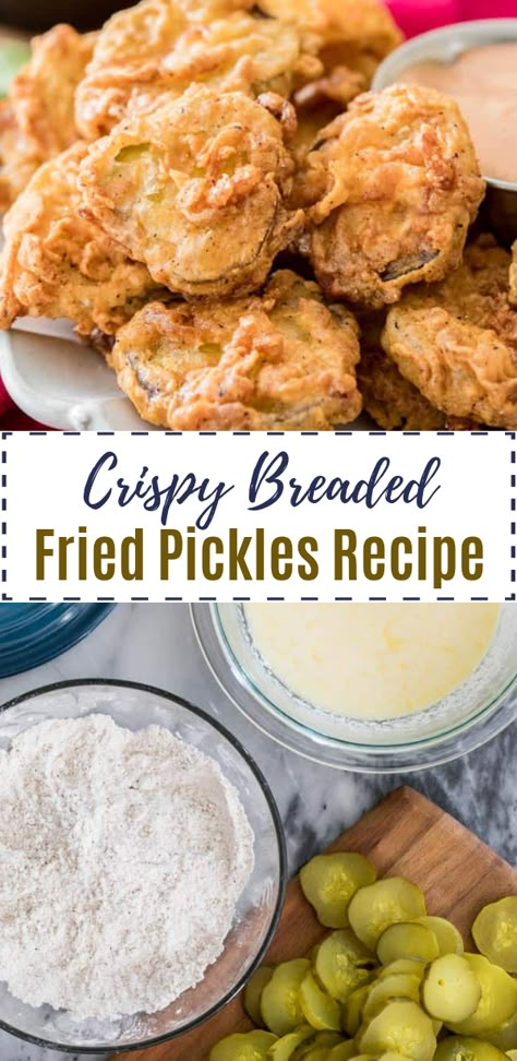 Homemade Fried Pickles, Easy Fried Pickles, Deep Fryer Recipes, Fried Dill Pickles, Deep Fried Pickles, Fried Pickles Recipe, Dill Pickle Slices, Deep Fried Recipes, Pickles Recipe