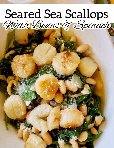 Scallop And Spinach Recipes, Scallops And Spinach Recipe, Spinach Appetizers, Seared Sea Scallops, Something Different For Dinner, Spinach Recipes Healthy, Spinach Noodles, Garlic Spinach, Spinach Recipe