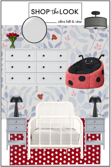 Ladybug theme bedroom | kids bedroom ideas | kids bedroom design | kids bedrom decor Ladybug Bedroom, Bedroom Ideas Kids, Tulip Arrangement, Ladybug Pattern, Kids Bedroom Ideas, Silk Tulips, Ladybug Theme, Theme Bedroom, Tulips Arrangement