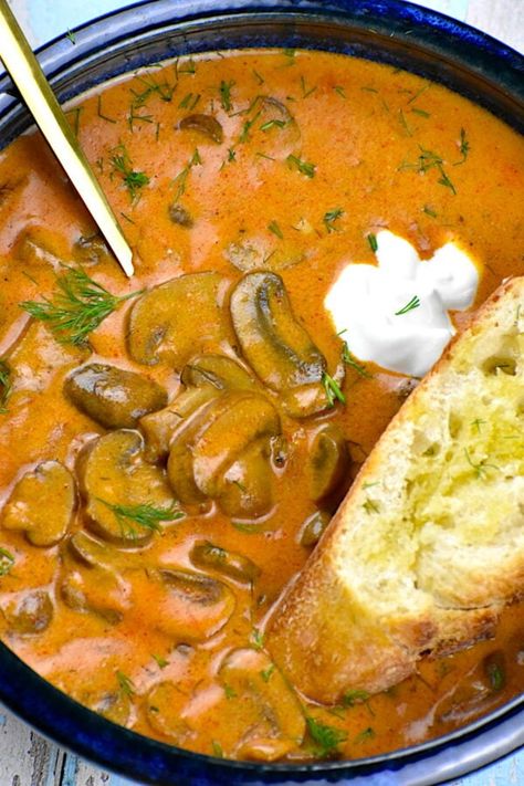 Czech Soup, Hungarian Mushroom, Golden Mushroom, Hungarian Mushroom Soup, Bone Broth Soup, Golden Mushroom Soup, Yeast Donuts, Hungarian Food, Hungarian Cuisine