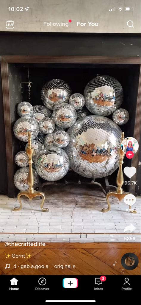 Disco Ball Display, Haunted Disco, Ball Fireplace, Disco Skeleton, Disco Halloween, Thanksgiving Party, Skeleton Halloween, Thanksgiving Parties, Halloween Skeletons