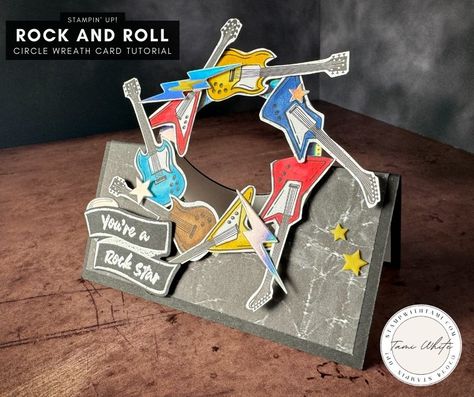 🎸🌟 Unleash Your Inner Rock Star with our latest crafting tutorial featuring the Stampin' Up Rock and Roll Suite! 🌟🎸 Dive into the world of music-inspired creativity with this dynamic Circle Wreath card using the Rock Star Stamps and Dies. 🤘✨ Explore the Circle Wreath Fold technique in our free printable PDF and video tutorial. 📚 #StampinUp #CraftingTutorial #DIYCards #CircleWreathFold #HandmadeCards #CraftingInspiration #CardMaking #CraftersOfInstagram #PaperCrafting 🤘✨ Musical Cards, Star Wreath, Circle Wreath, Man Cards, Masculine Birthday Cards, Star Cards, Fancy Fold Cards, Card Tutorial, Fun Fold Cards