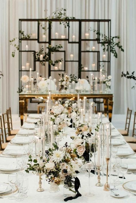 24 Cool Minimalist Wedding Decor Ideas ❤ minimalist wedding decor black white reception with flowers candles and greenery mango studios #weddingforward #wedding #bride #weddingdecor #minimalistweddingdecor White Dessert Tables, Geometric Wedding Decor, Wedding Table Designs, Minimalist Wedding Decor, Elegant Wedding Reception, Modern Minimalist Wedding, Fabulous Wedding, Geometric Wedding, Black White Wedding