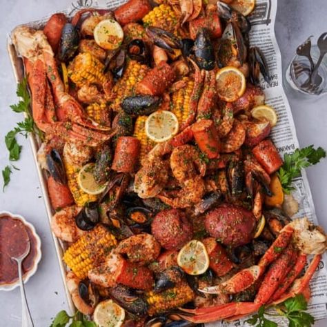 Cajun Seafood Boil Recipe - A Full Living Cajun Seafood Boil Recipe, Seafood Boil Recipes Cajun, Seafood Boil Recipe, Cajun Seafood Boil, Boil Recipes, Butter Poached Lobster, Lobster Dishes, Cajun Seafood, Seafood Boil Recipes