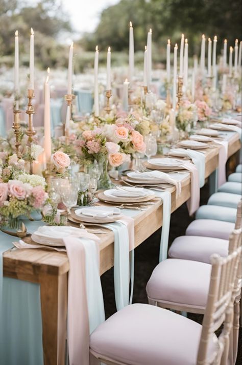 Pretty pastel wedding table decorations 🩷 Dusky Pink Wedding Table Decorations, Wedding Decor Pastel Colors, Pink And Green Wedding Centerpieces, Wedding Flowers Pastel Colours, Wedding Table Decorations Long, Pastel Table Decorations, Wedding Table Decorations Pastel, Pastel Wedding Theme Decoration, Blush Wedding Table Decor