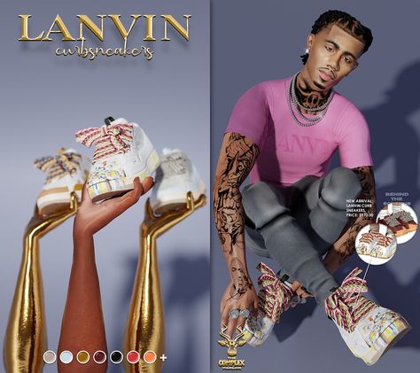 LANVIN CURB SNEAKERS (ALL AGES) 👟 Lanvin Curb Sneakers, Sims 4 Men Clothing, Sims 4 Male Clothes, Sims 4 Tattoos, Sims 4 Piercings, Sims 4 Tsr, Sims 4 Cas Mods, Sims 4 Family, Sims 4 Cc Kids Clothing