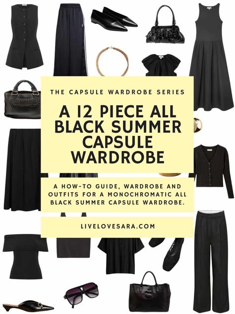 Black Capsule Wardrobe, Capsule Wardrobe Dresses, Travel Capsule Wardrobe Summer, Coach Outfits, Black Mood, Capsule Wardrobe Casual, Black Wardrobe, All Black Fashion, Summer Capsule