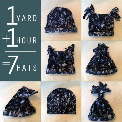 1 Yard + 1 Hour = 7 Fleece Hats! - DIYToDonate Winter Hat Sewing Pattern, Fleece Hat Pattern, Fleece Sewing Projects, Loom Hats, Fleece Crafts, Fleece Projects, Sewing Hats, Diy Sewing Gifts, Fleece Hats