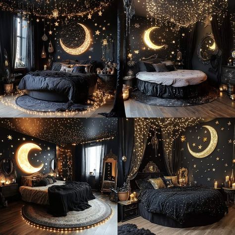 Bedroom With Round Bed, Dark Whimsical Bedroom, Dark Witchy Bedroom, Witch Bedrooms, Witchy Bedroom, Whimsical Bedroom, Old Souls, Round Bed, Beautiful Beds