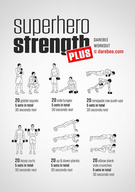 Superhero Strength Plus Camping Workouts, Superhero Strength, Darebee Workout, Wrestling Workout, Free Weight Workout, Workout Man, Superhero Workout, Full Body Dumbbell Workout, Workout Plan For Men